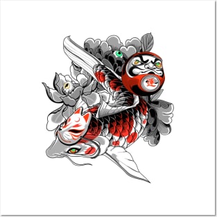 Koi and Daruma Prosperity Posters and Art